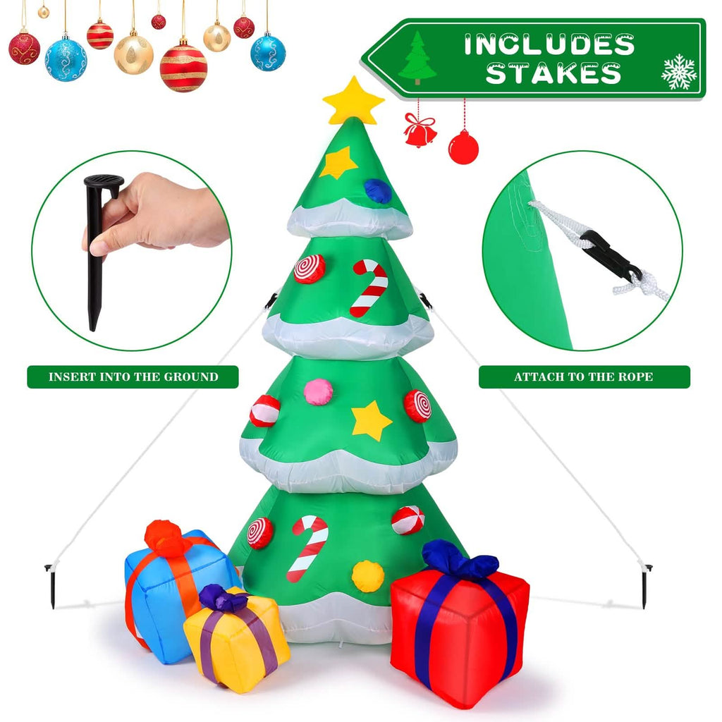 Sapin de Noël gonflable de 2,1 m avec Père Noël et lumières LED