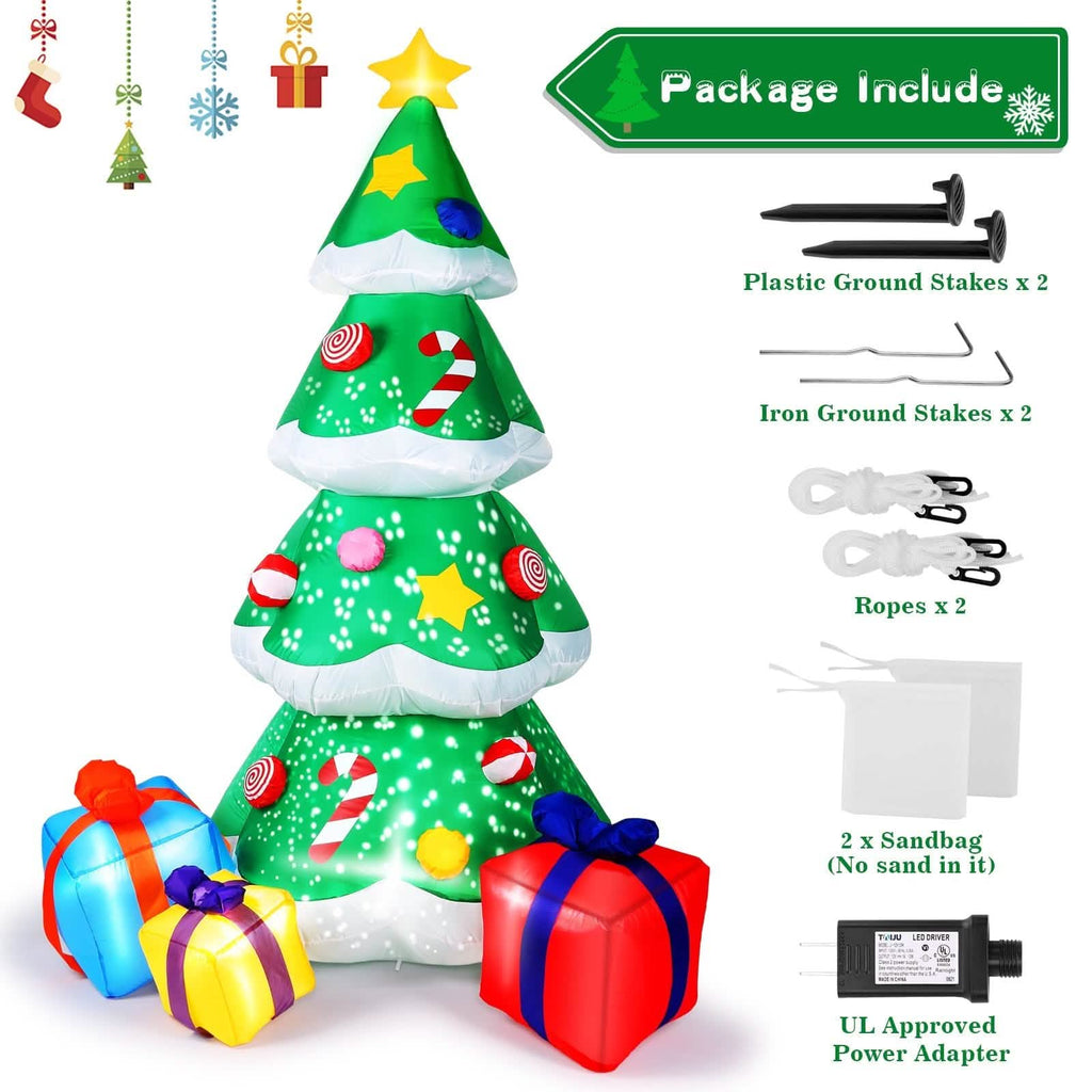 Sapin de Noël gonflable de 2,1 m avec Père Noël et lumières LED