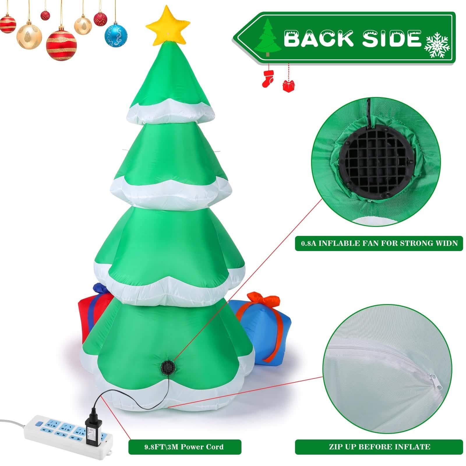 Sapin de Noël gonflable de 2,1 m avec Père Noël et lumières LED