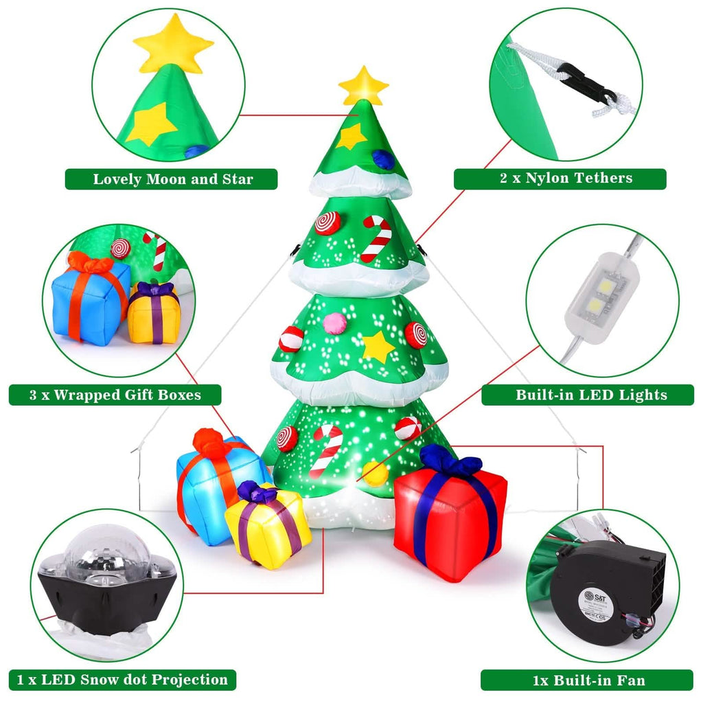 Sapin de Noël gonflable de 2,1 m avec Père Noël et lumières LED
