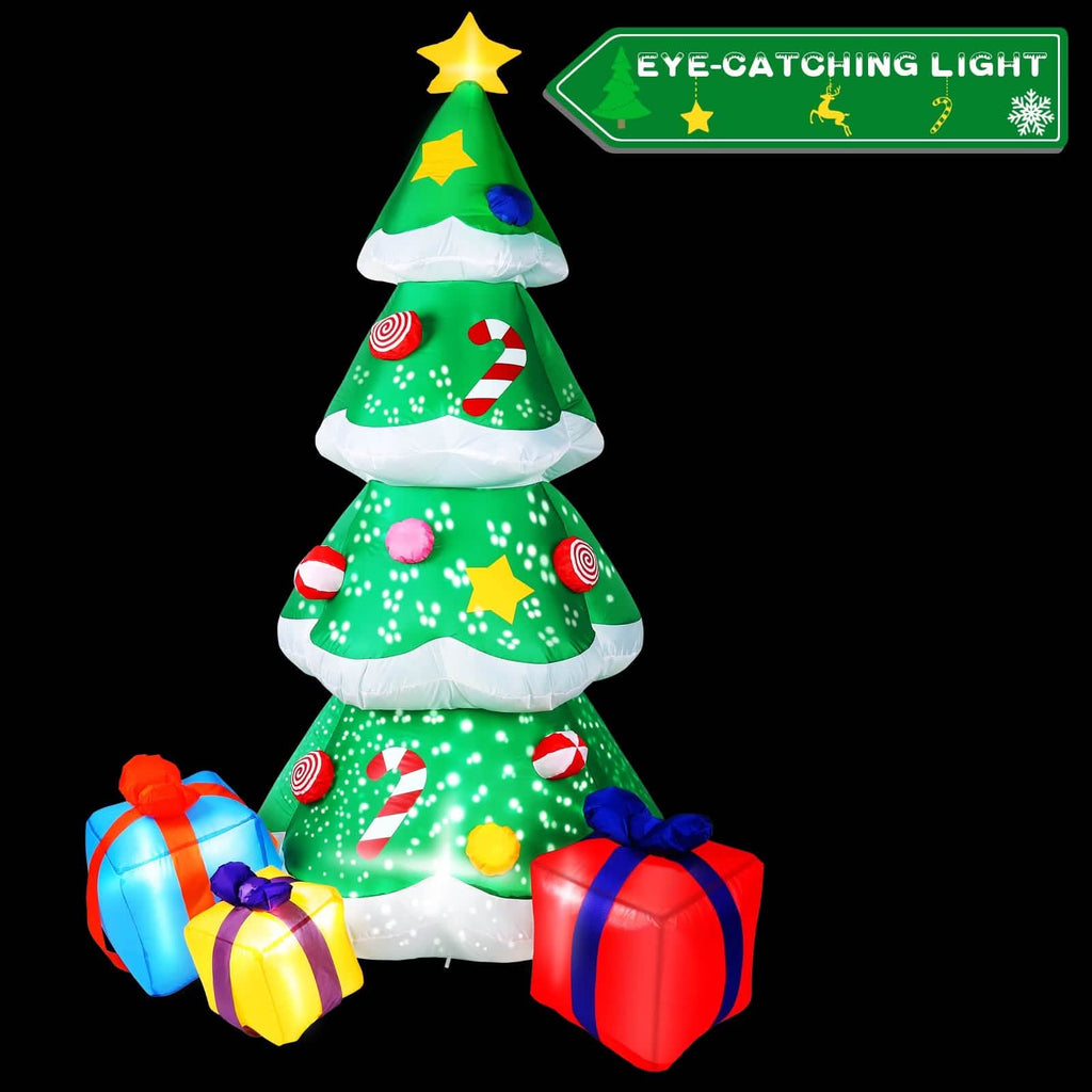 Sapin de Noël gonflable de 2,1 m avec Père Noël et lumières LED