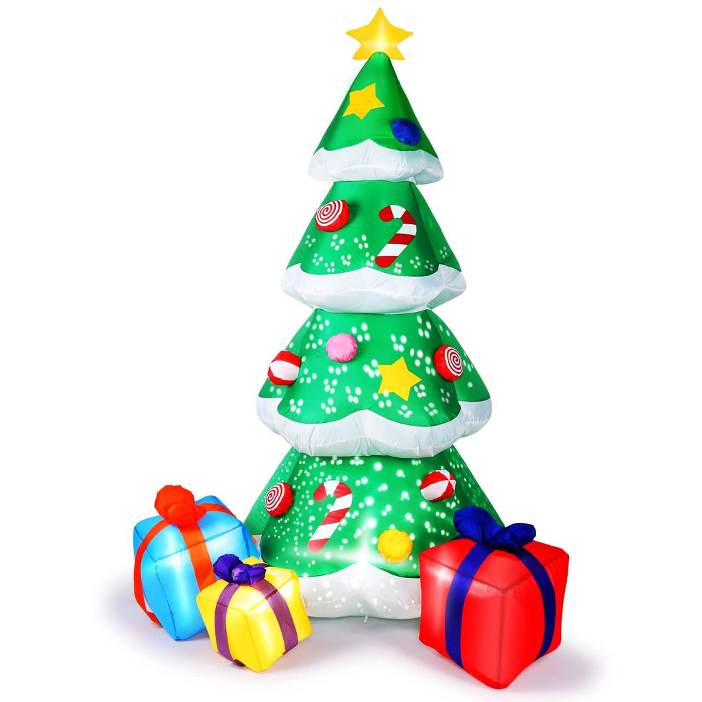 Sapin de Noël gonflable de 2,1 m avec Père Noël et lumières LED