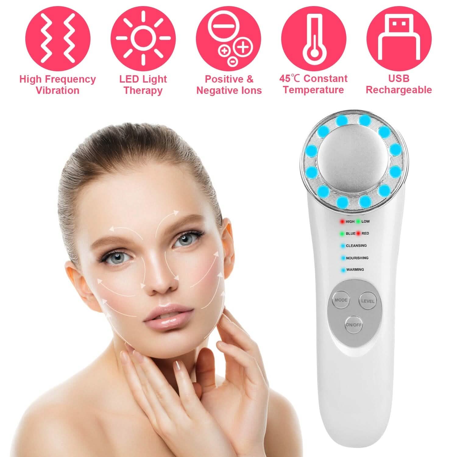Appareil de massage facial 7 en 1 à ultrasons haute fréquence pour lifting du visage