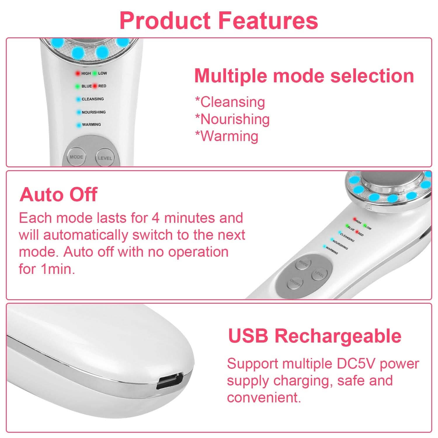 Appareil de massage facial 7 en 1 à ultrasons haute fréquence pour lifting du visage