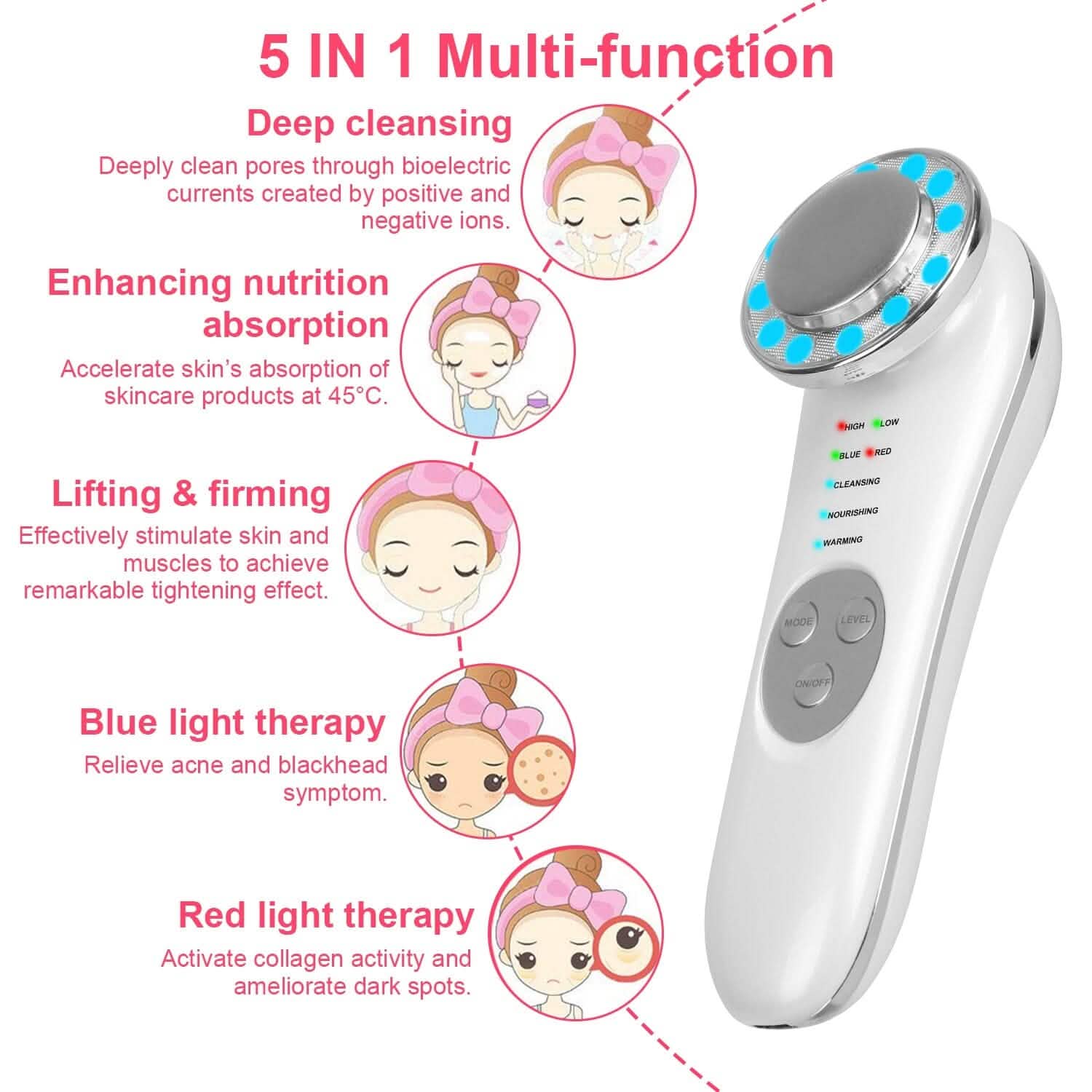 Appareil de massage facial 7 en 1 à ultrasons haute fréquence pour lifting du visage