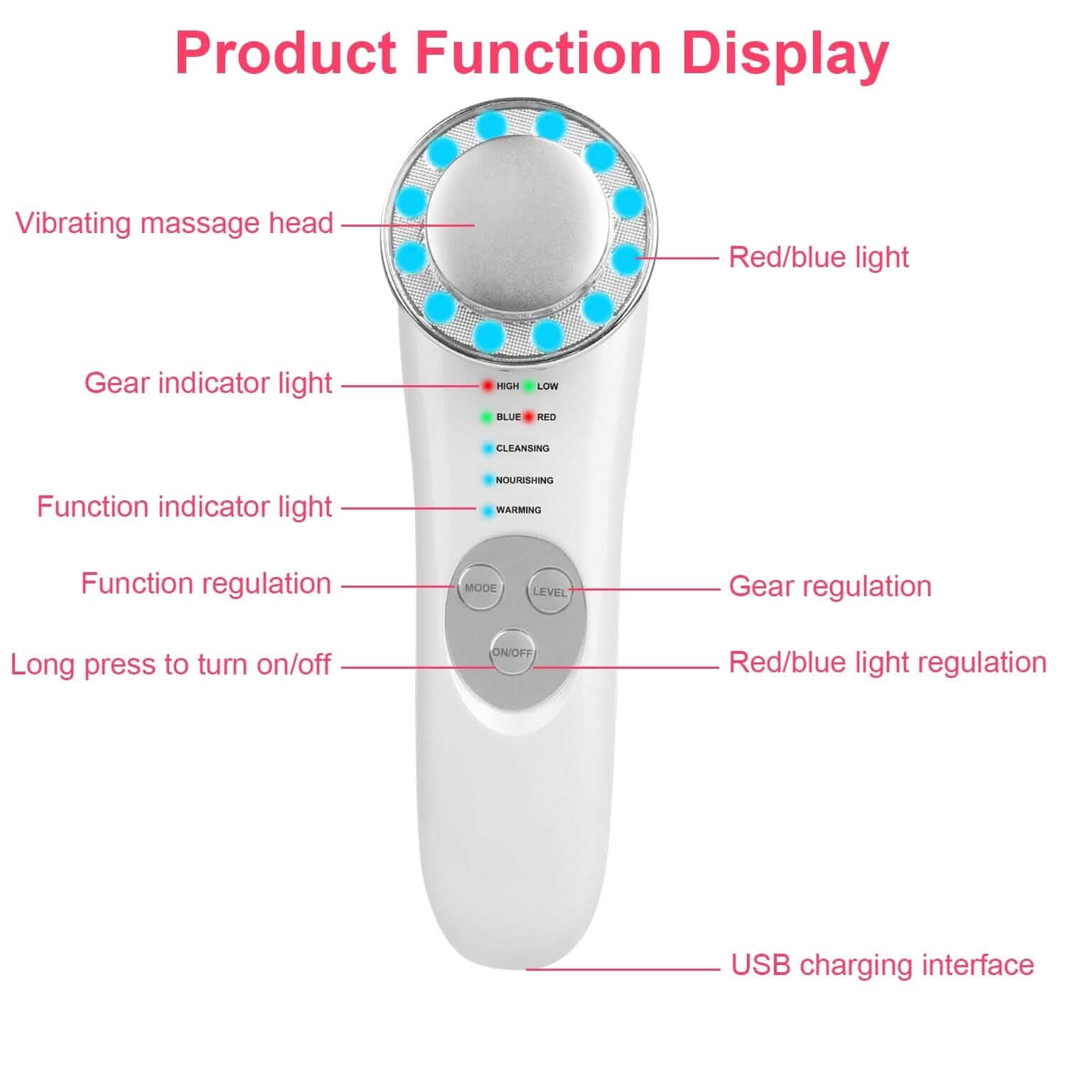 Appareil de massage facial 7 en 1 à ultrasons haute fréquence pour lifting du visage