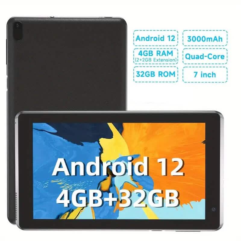 Tablette 7" Android 12.0 avec double appareil photo, 32 Go de RAM et de stockage