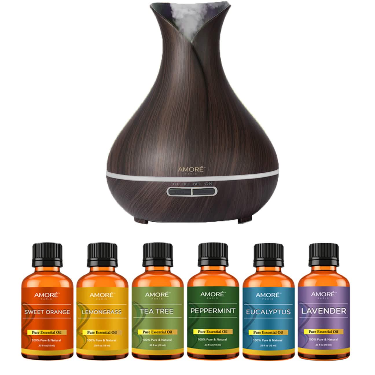 Lot de 7 : Diffuseur ultrasonique avec huile essentielle