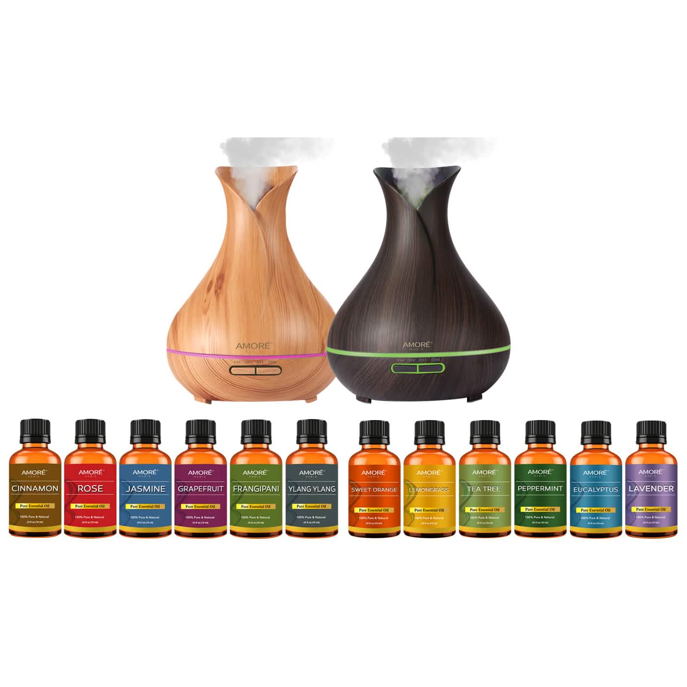 Lot de 7 : Diffuseur ultrasonique avec huile essentielle