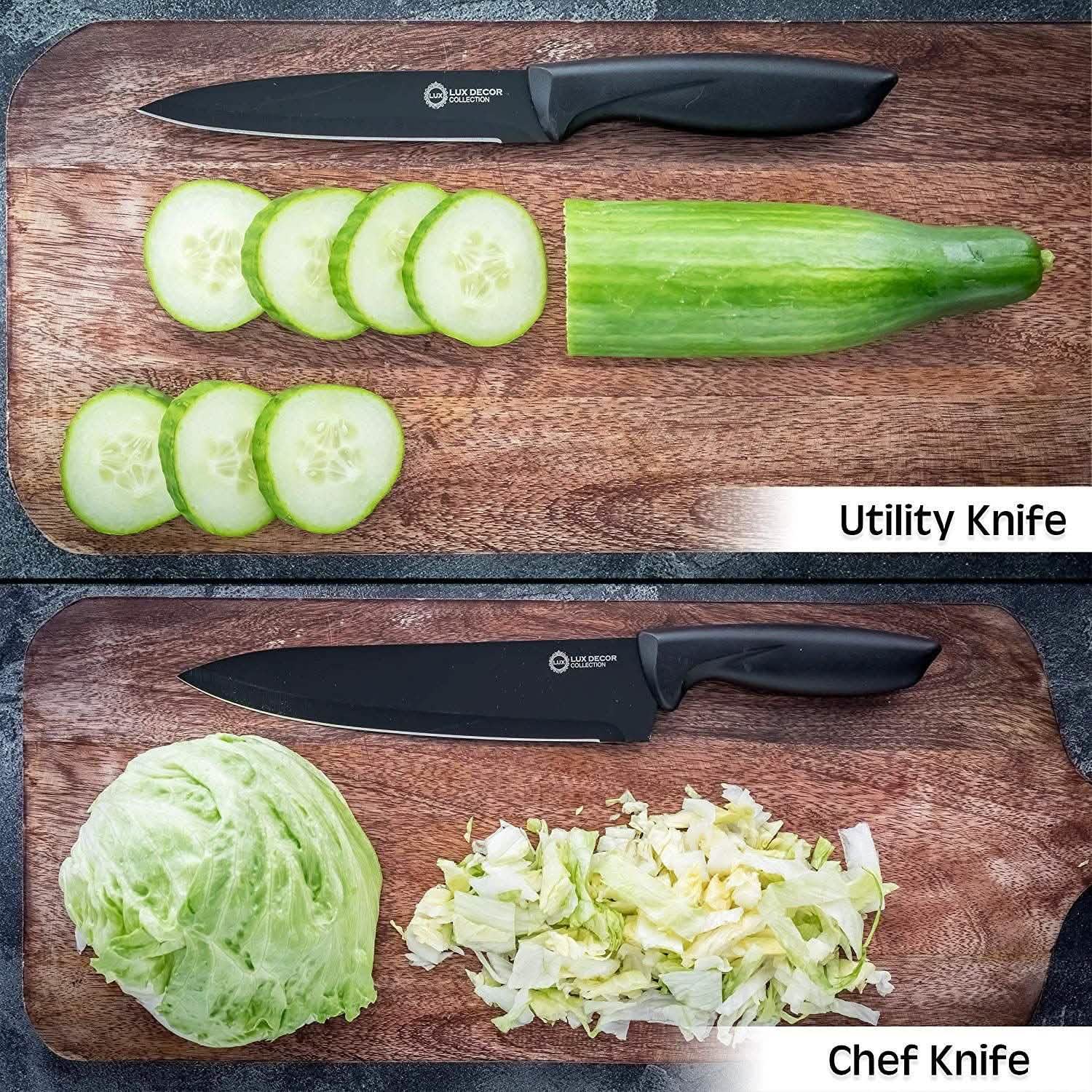 Ensemble de 7 pièces : couteau de chef, couteau à pain, couteau à découper, couteau universel, couteau d'office, couteau à fromage, couteau à pizza