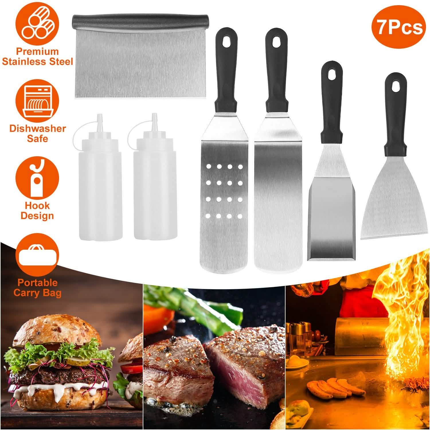 Ensemble de 7 pièces : Ustensiles de barbecue en acier inoxydable