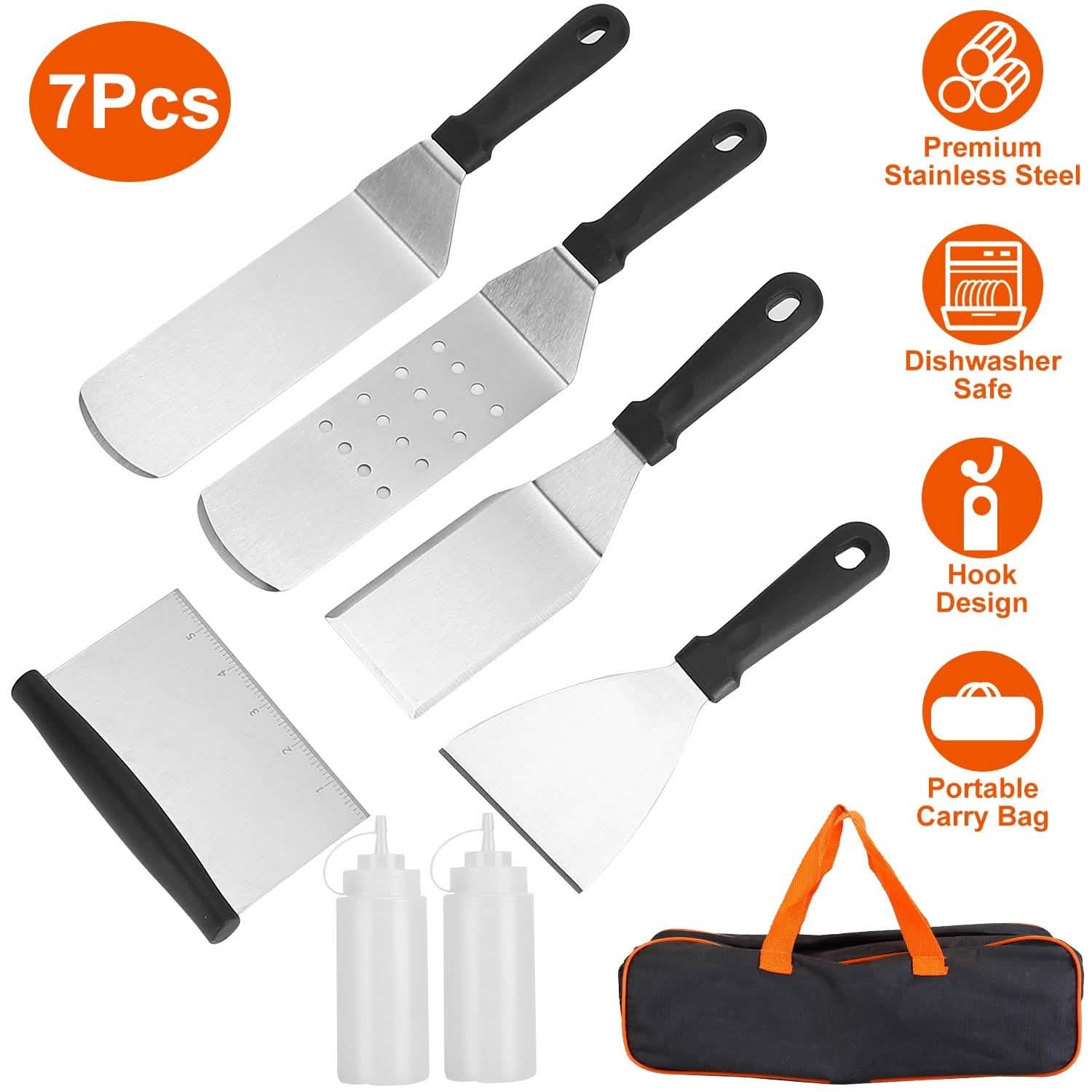 Ensemble de 7 pièces : Ustensiles de barbecue en acier inoxydable
