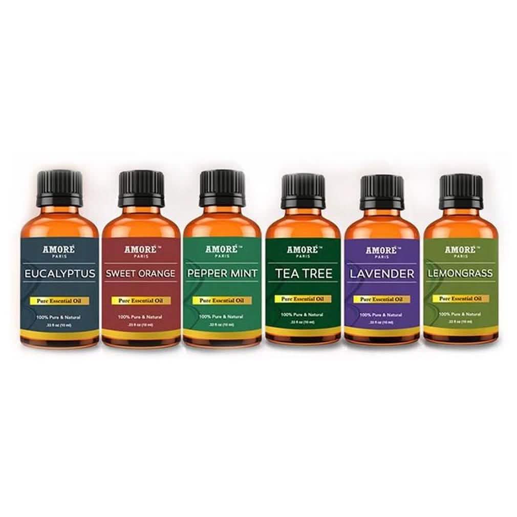 Ensemble de 7 pièces : Diffuseur d'arômes à ultrasons à brume fraîche, aspect bois, avec huiles essentielles
