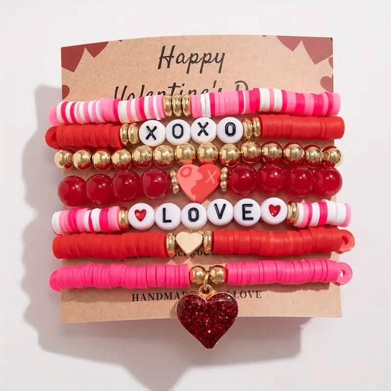 7 pièces : Bracelets avec pendentifs de cœurs d'amour mignons et tendance