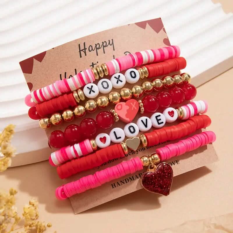 7 pièces : Bracelets avec pendentifs de cœurs d'amour mignons et tendance