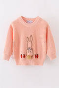 Pull en molleton lapin brodé main couleur corail