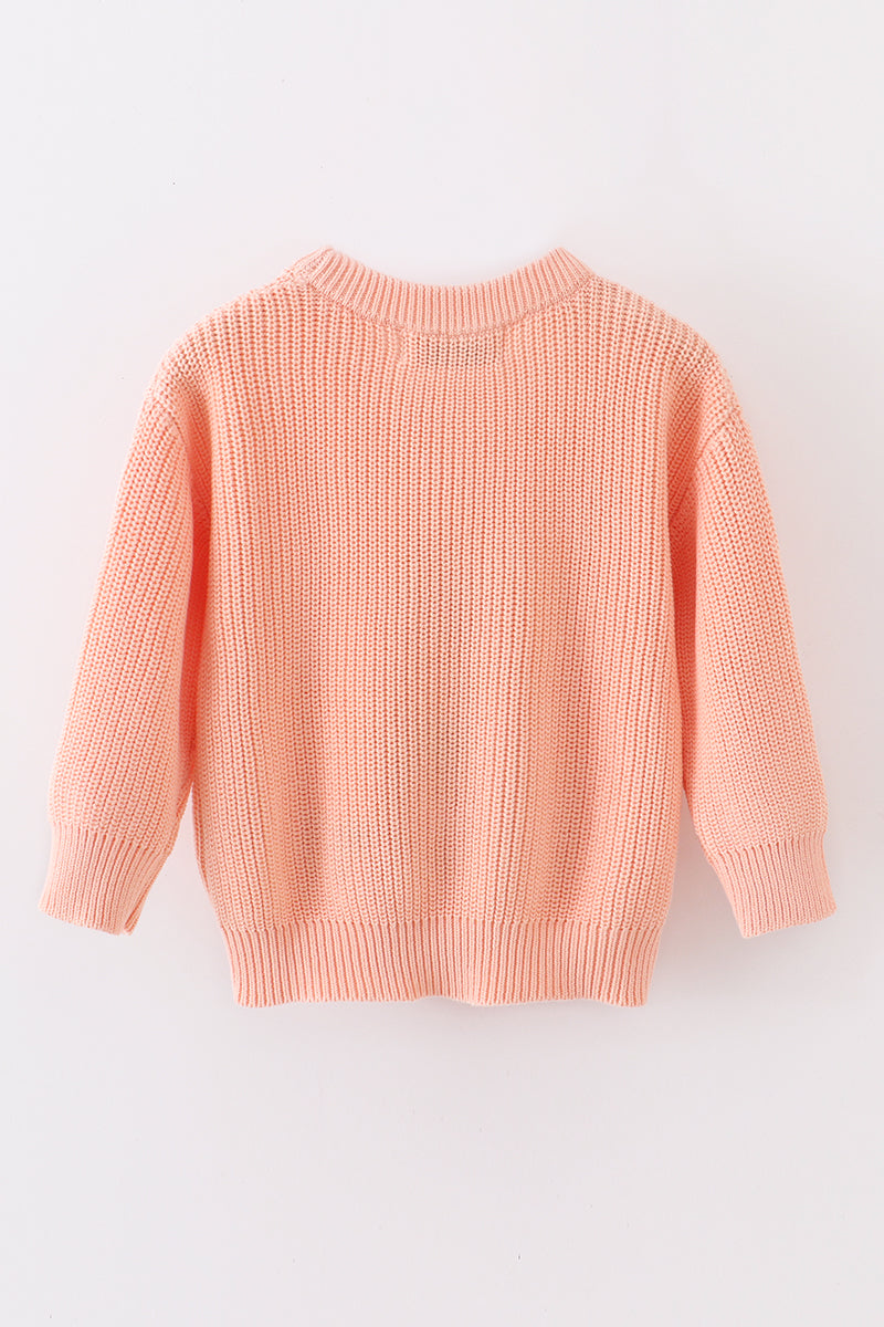 Pull en molleton lapin brodé main couleur corail