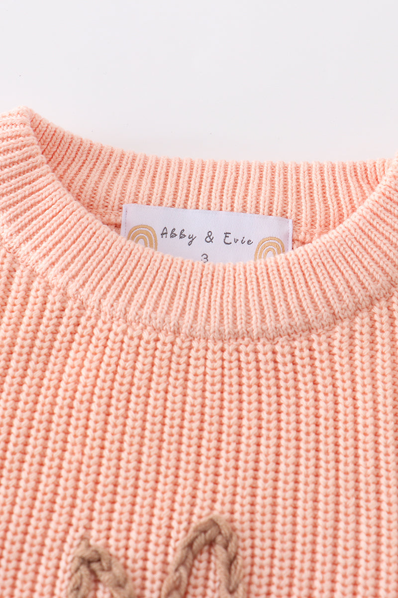 Pull en molleton lapin brodé main couleur corail