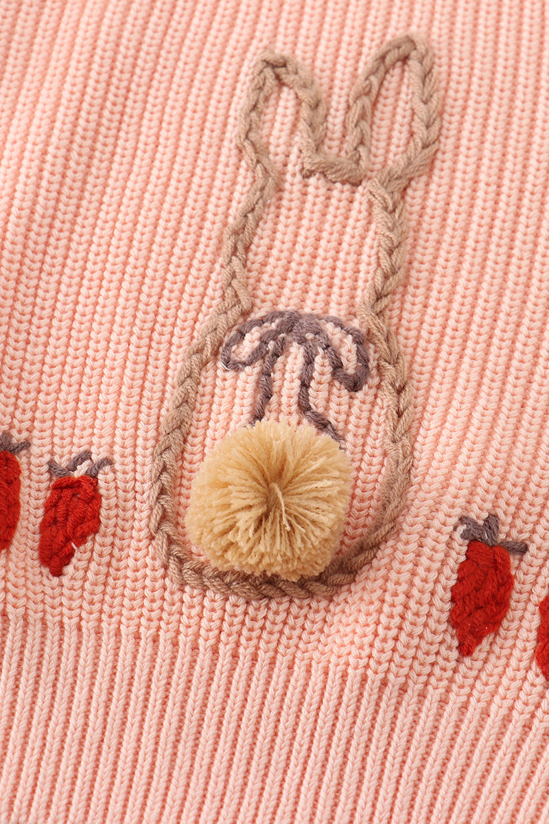 Pull en molleton lapin brodé main couleur corail