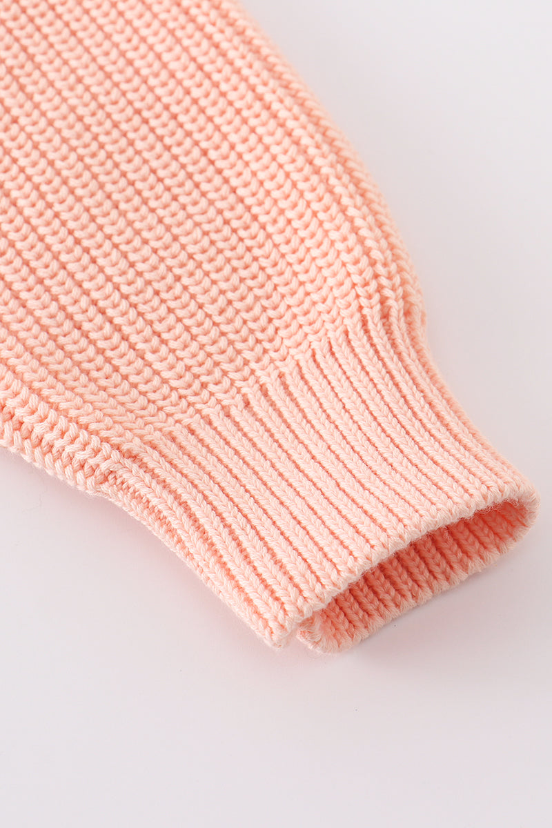 Pull en molleton lapin brodé main couleur corail