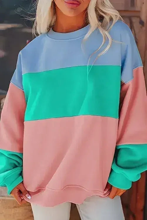 Sweat-shirt Blossom Patchwork Colorblock à épaules tombantes