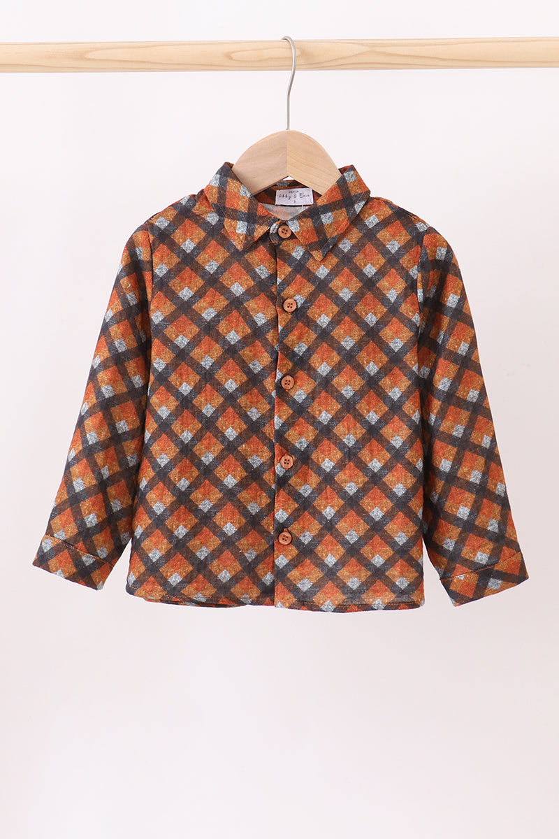 Chemise en mousseline à carreaux marron haut de gamme avec boutons