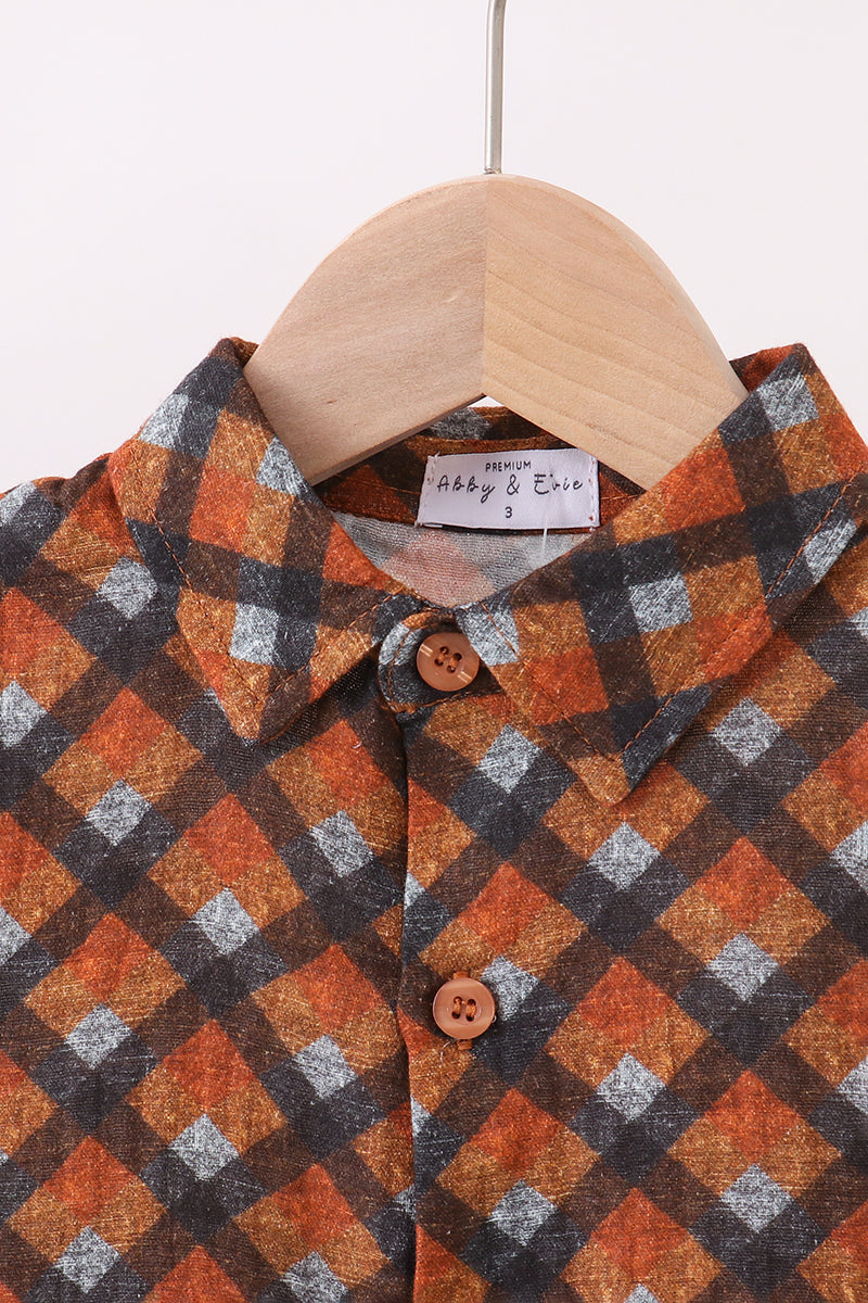 Chemise en mousseline à carreaux marron haut de gamme avec boutons