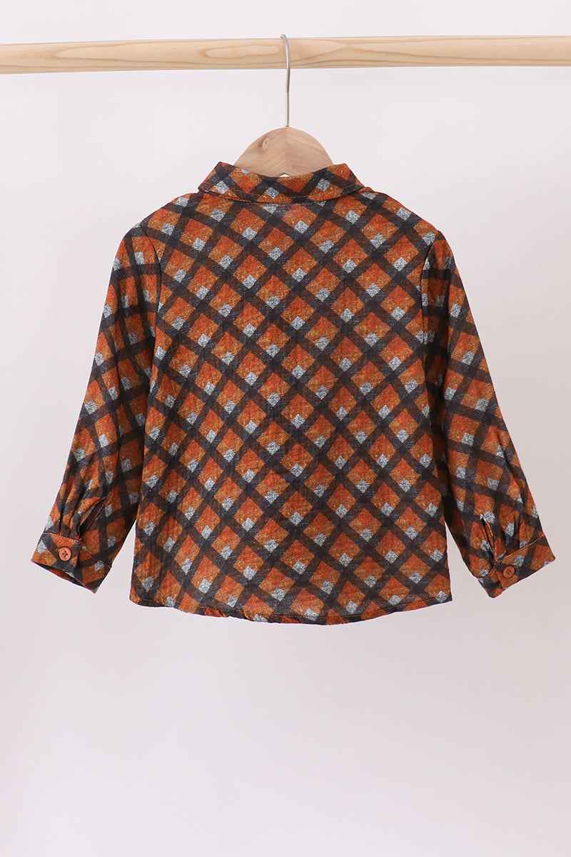 Chemise en mousseline à carreaux marron haut de gamme avec boutons