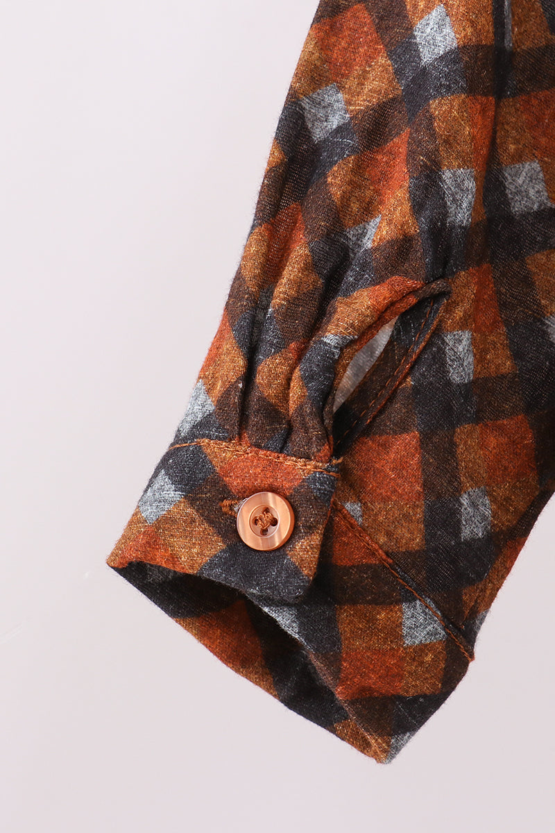 Chemise en mousseline à carreaux marron haut de gamme avec boutons