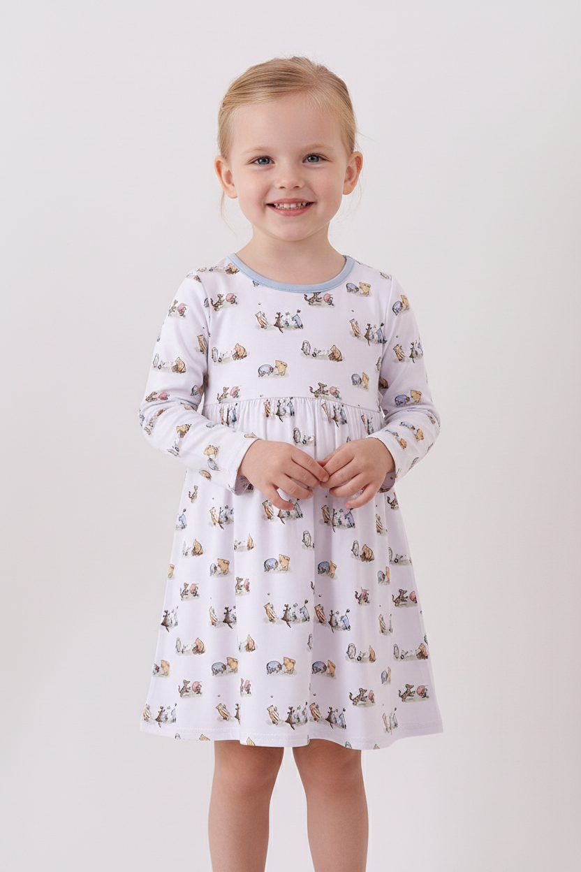 Robe premium en bambou à imprimé personnage bleu