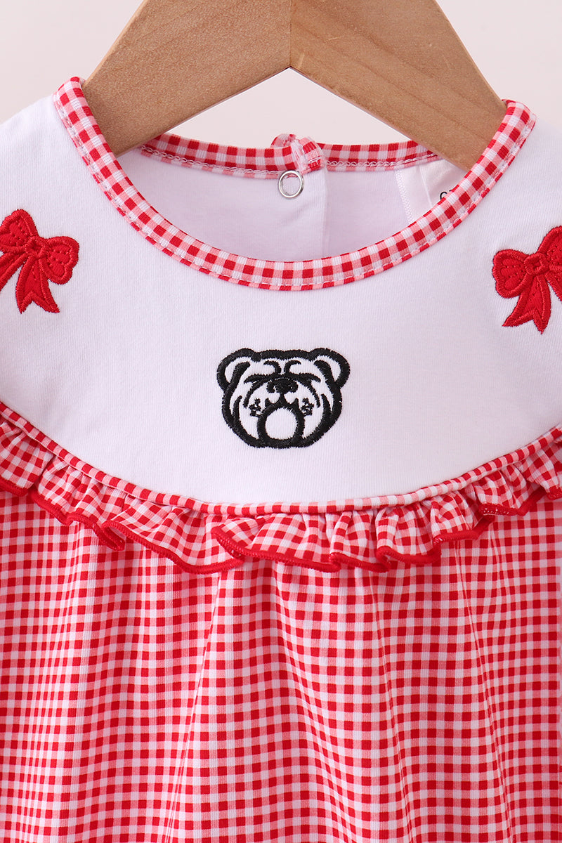 Combinaison bouffante brodée d'un bulldog de Géorgie rouge premium avec nœud