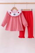 Ensemble pantalon à volants brodé bouledogue de Géorgie rouge premium