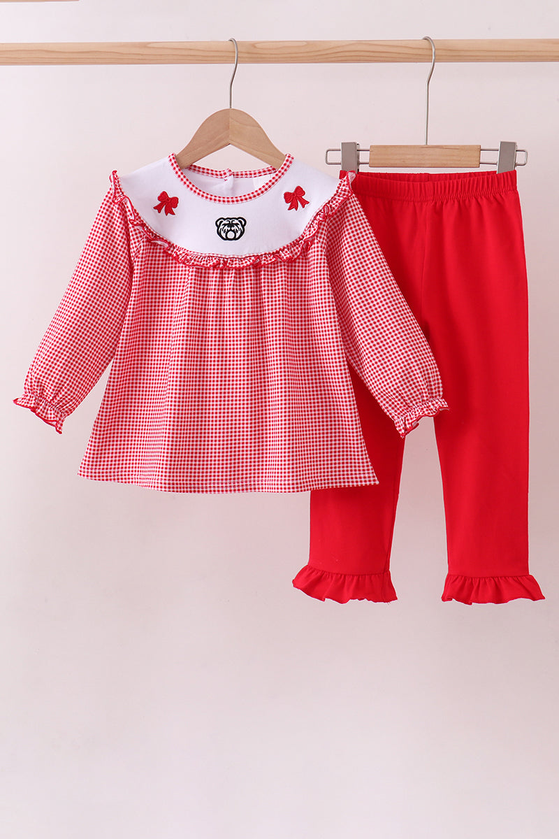 Ensemble pantalon à volants brodé bouledogue de Géorgie rouge premium