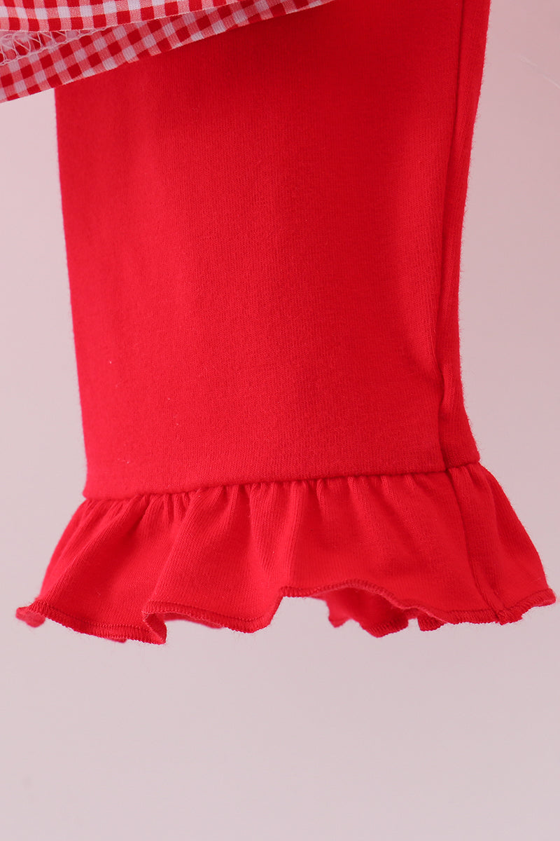 Ensemble pantalon à volants brodé bouledogue de Géorgie rouge premium