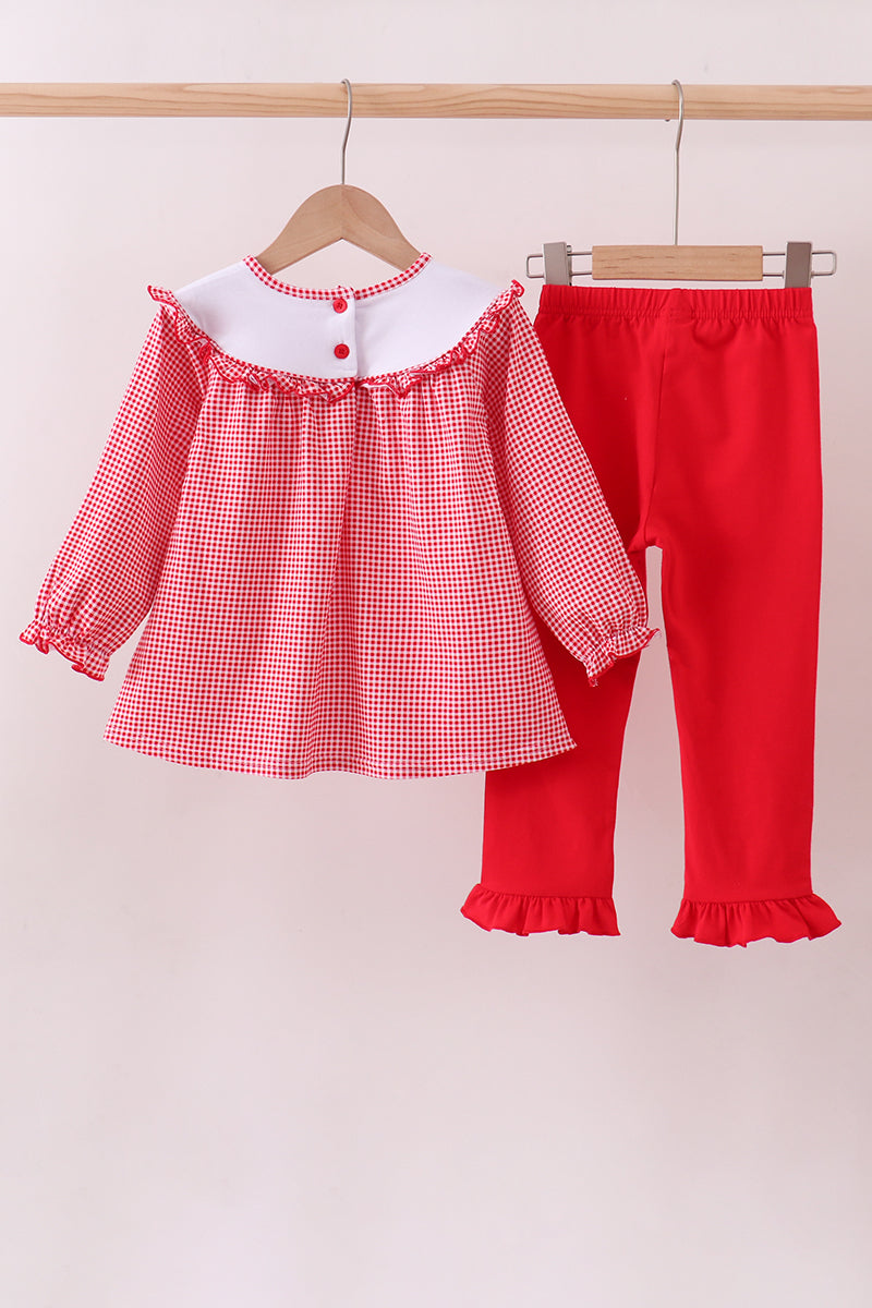 Ensemble pantalon à volants brodé bouledogue de Géorgie rouge premium
