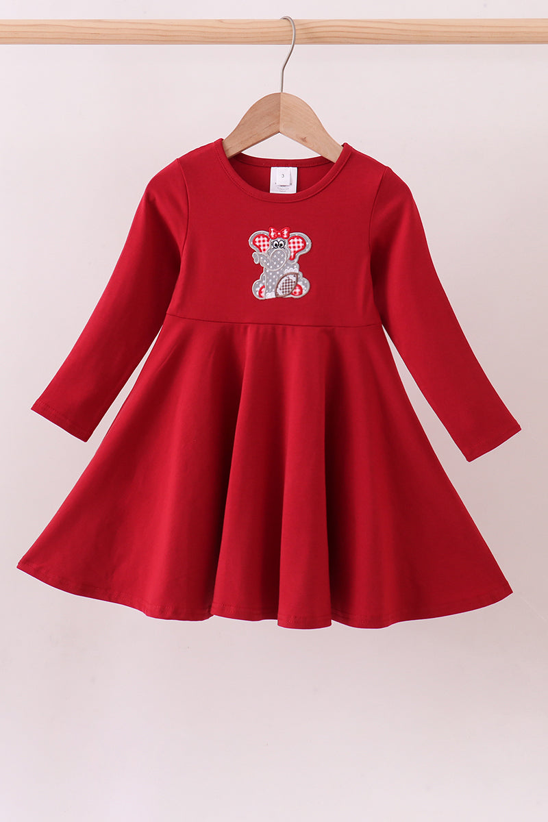 Robe rouge haut de gamme avec applique éléphant d'Alabama
