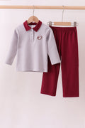 Ensemble pantalon brodé bouledogue à rayures Mississippi bordeaux de qualité supérieure