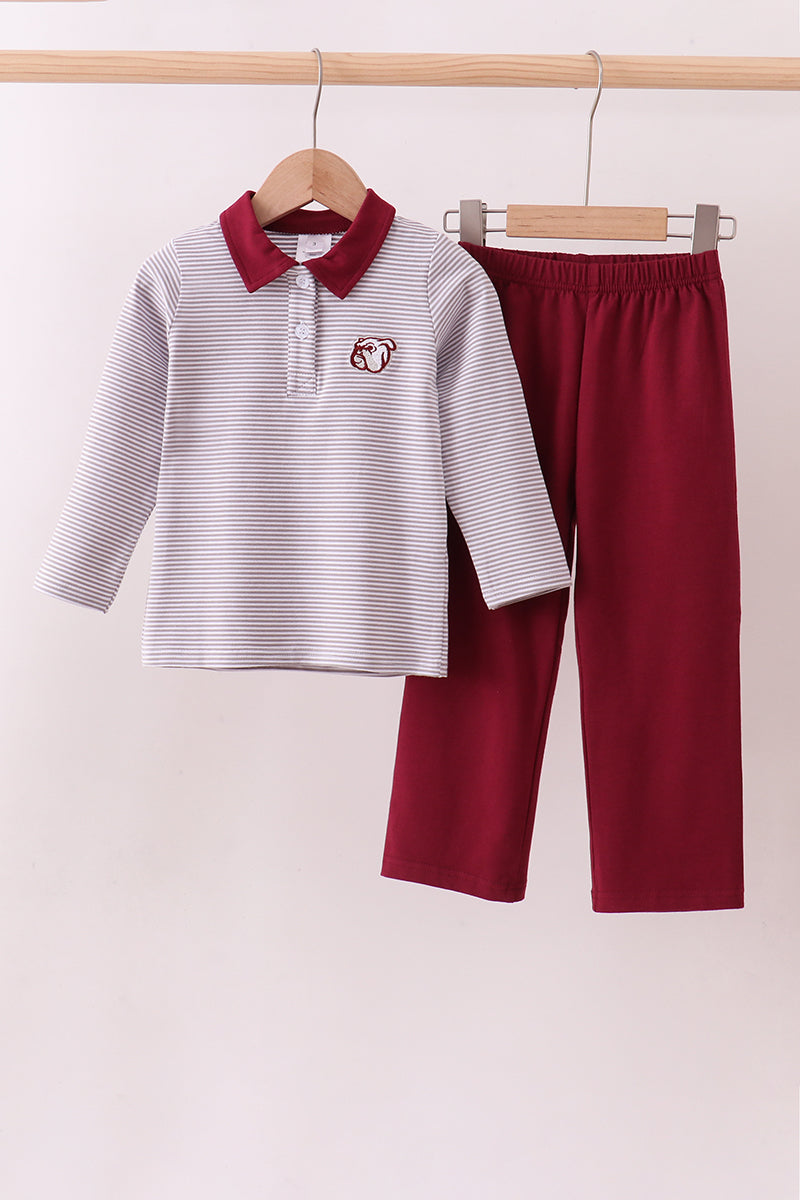 Ensemble pantalon brodé bouledogue à rayures Mississippi bordeaux de qualité supérieure