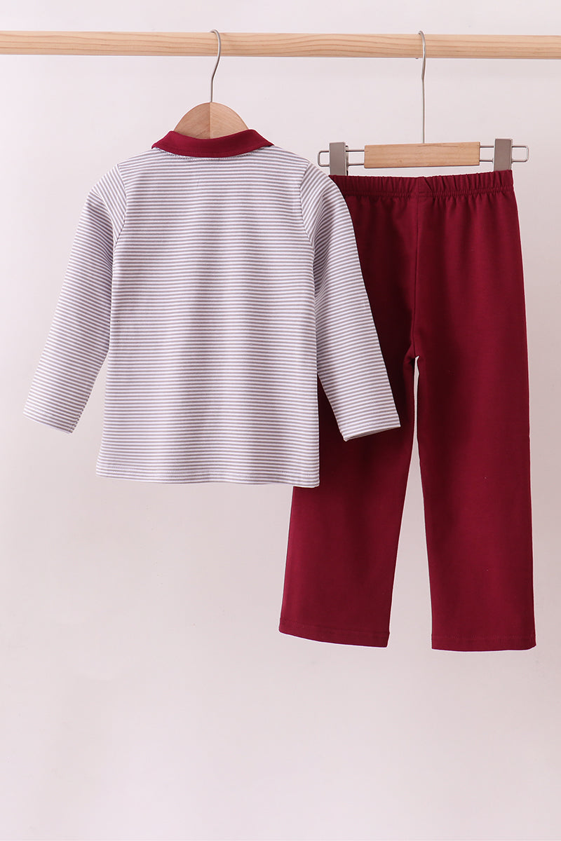 Ensemble pantalon brodé bouledogue à rayures Mississippi bordeaux de qualité supérieure