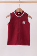 Gilet brodé Premium bordeaux motif bouledogue de Géorgie