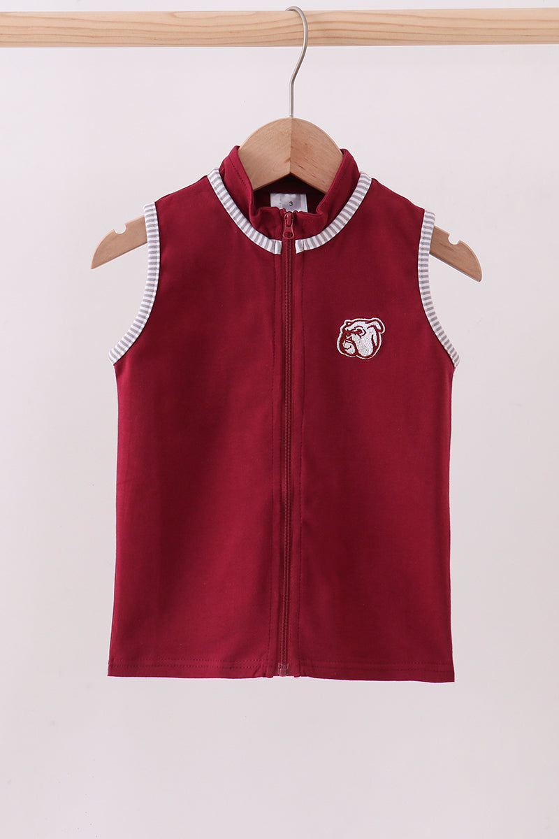 Gilet brodé Premium bordeaux motif bouledogue de Géorgie