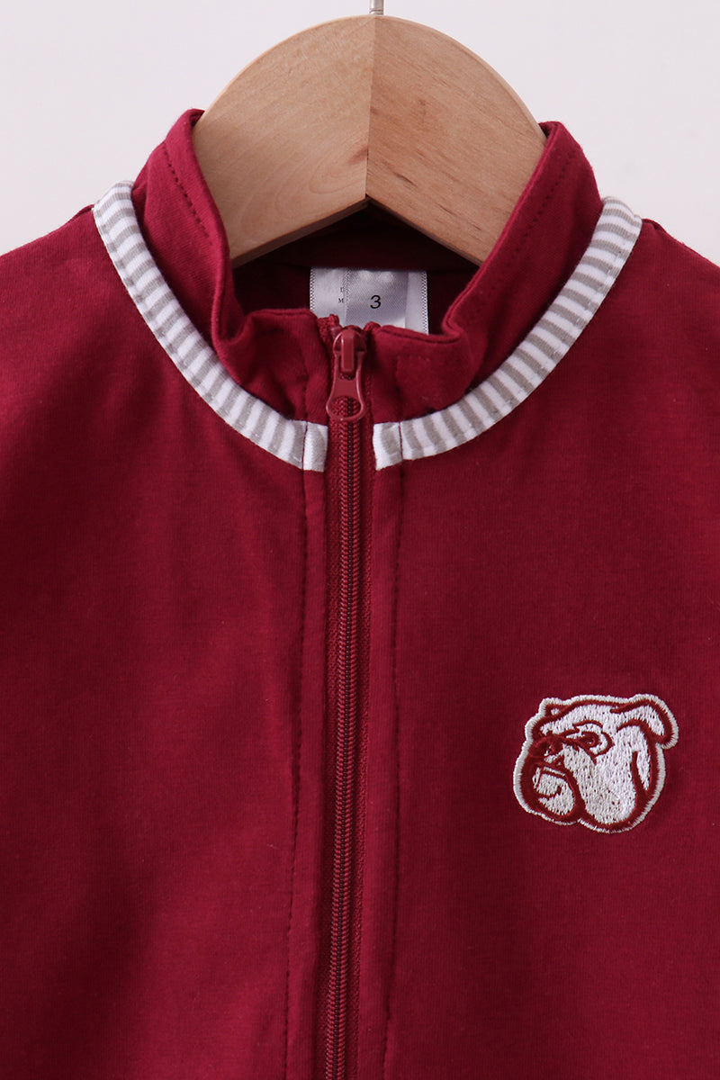 Gilet brodé Premium bordeaux motif bouledogue de Géorgie