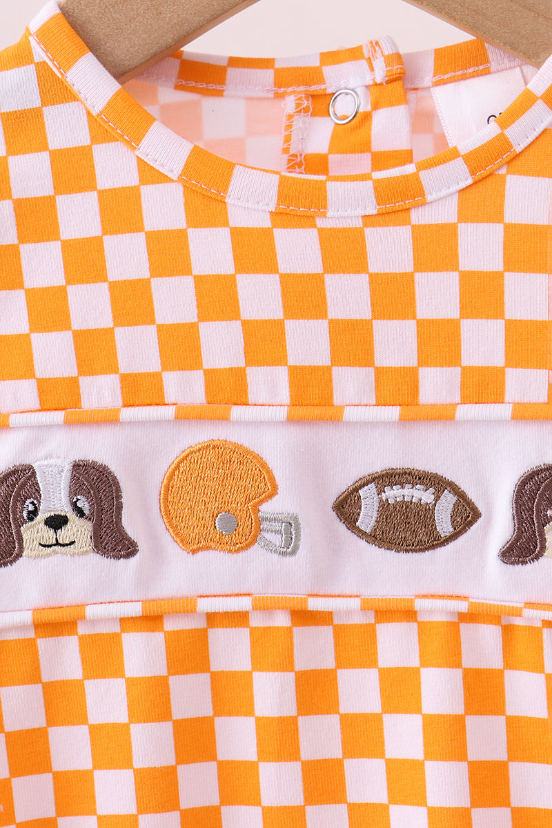 Orange Tennessee chiot nœud broderie à carreaux bulle