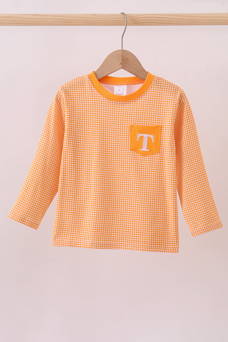 Haut à broderie orange de qualité supérieure en vichy du Tennessee