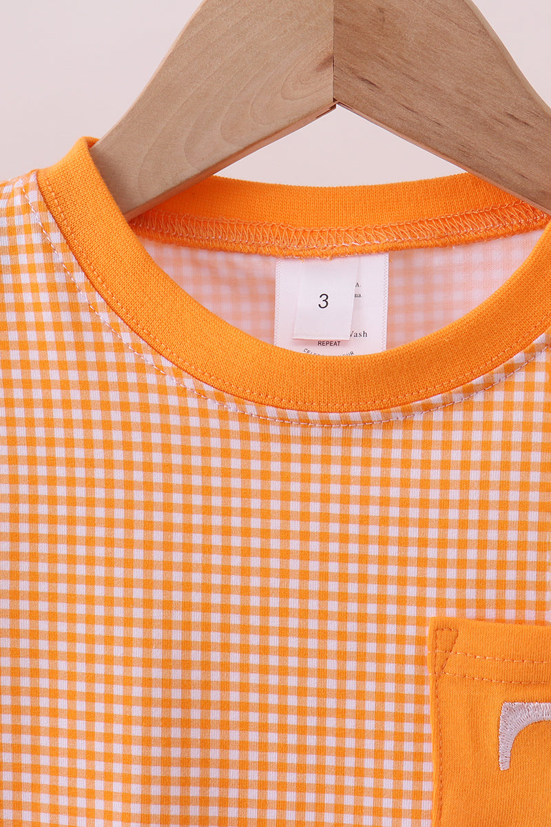 Haut à broderie orange de qualité supérieure en vichy du Tennessee
