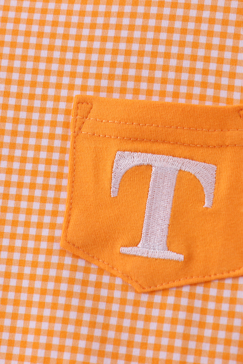 Haut à broderie orange de qualité supérieure en vichy du Tennessee