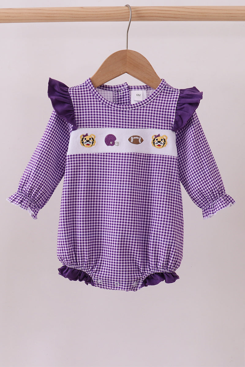 Barboteuse à volants vichy avec broderie Tigre LSU violette de qualité supérieure