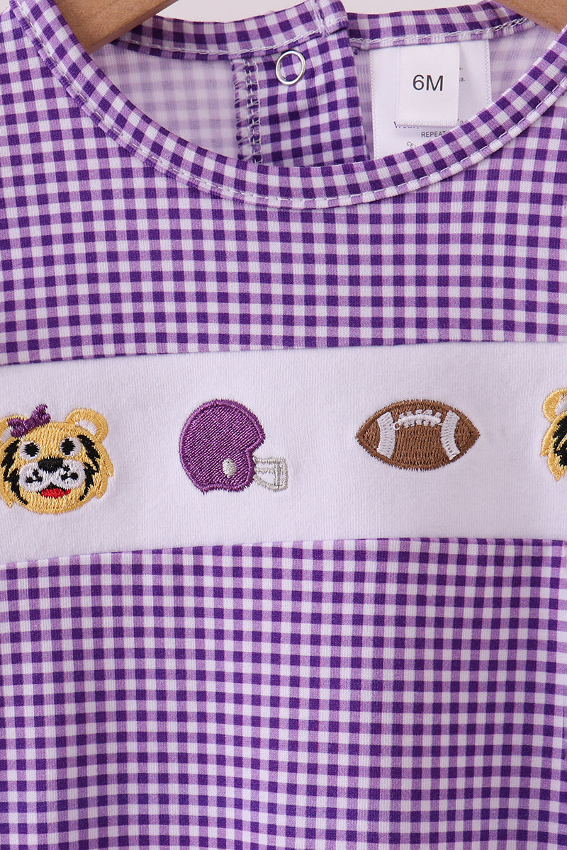 Barboteuse à volants vichy avec broderie Tigre LSU violette de qualité supérieure