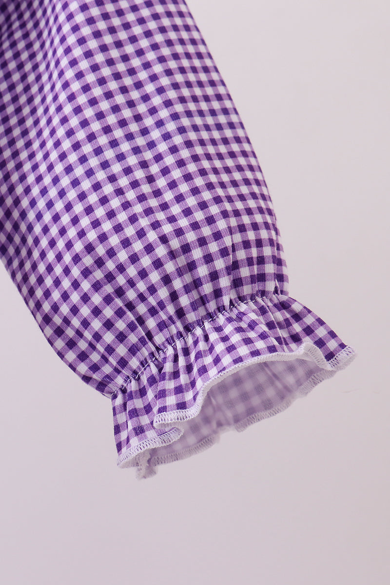Barboteuse à volants vichy avec broderie Tigre LSU violette de qualité supérieure