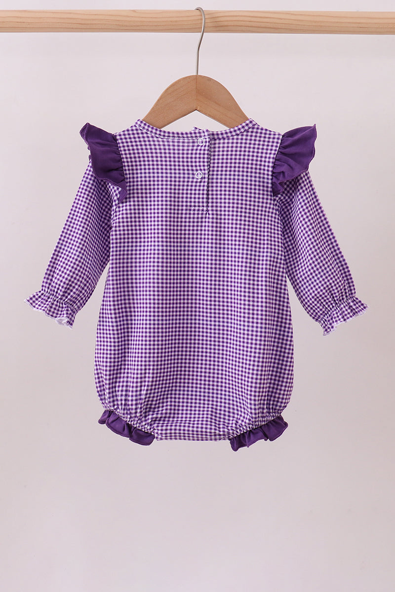 Barboteuse à volants vichy avec broderie Tigre LSU violette de qualité supérieure
